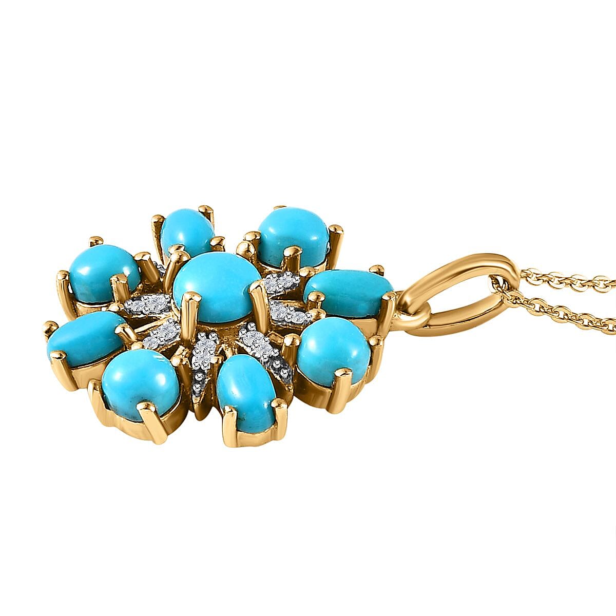 Tucson Special - Arizona Sleeping Beauty Turquoise & Natural Zircon Pendant with Chain in 18K Yellow Gold Vermeil Plated Sterling Silver 2.70 Ct, Silver Wt 5.67 GM