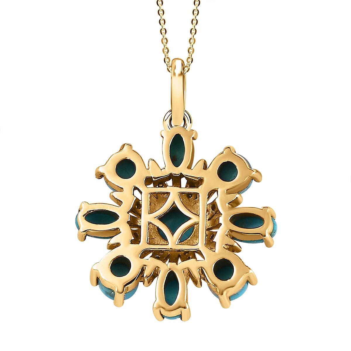 Tucson Special - Arizona Sleeping Beauty Turquoise & Natural Zircon Pendant with Chain in 18K Yellow Gold Vermeil Plated Sterling Silver 2.70 Ct, Silver Wt 5.67 GM