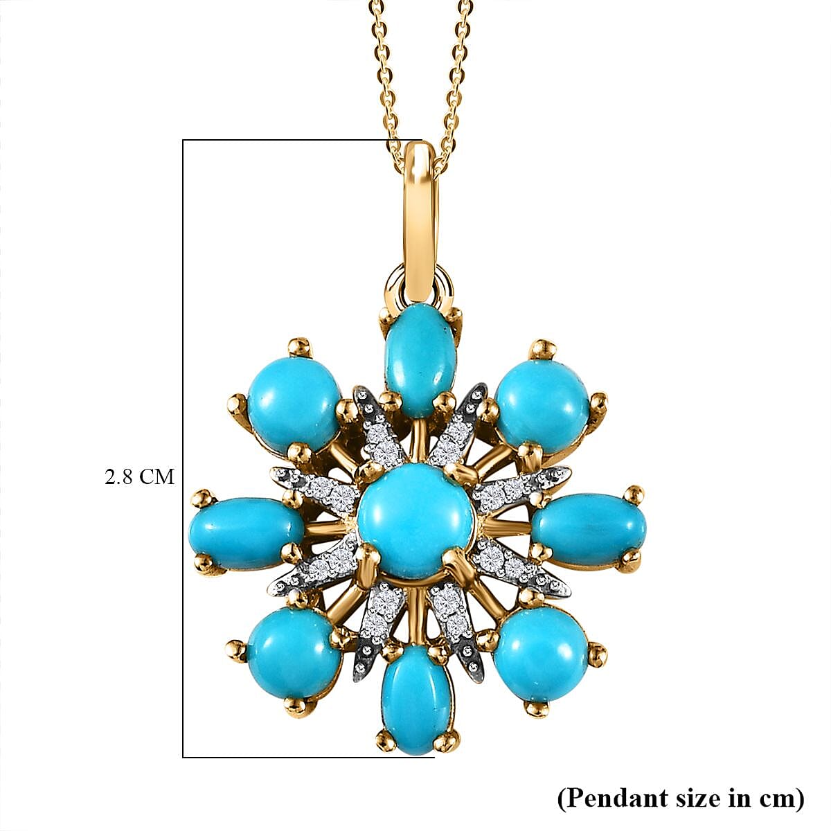 Tucson Special - Arizona Sleeping Beauty Turquoise & Natural Zircon Pendant with Chain in 18K Yellow Gold Vermeil Plated Sterling Silver 2.70 Ct, Silver Wt 5.67 GM