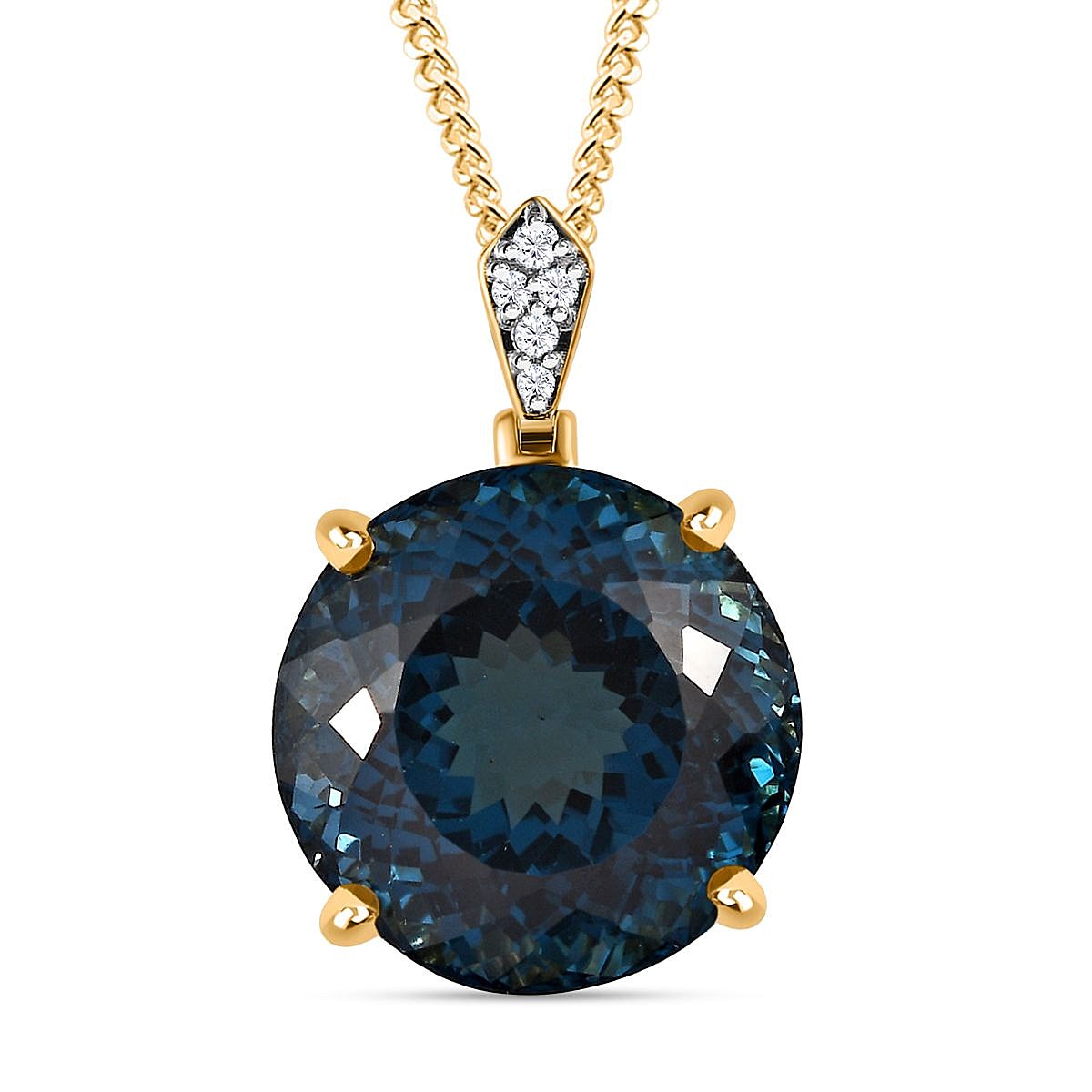 London Blue Topaz, White Zircon Pendant with Chain (Size 20) in