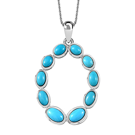 Arizona Sleeping Beauty Turquoise & Swiss Blue Topaz Pendant with Chain (Size 20) in Platinum Overlay Sterling Silver 2.85 Ct.