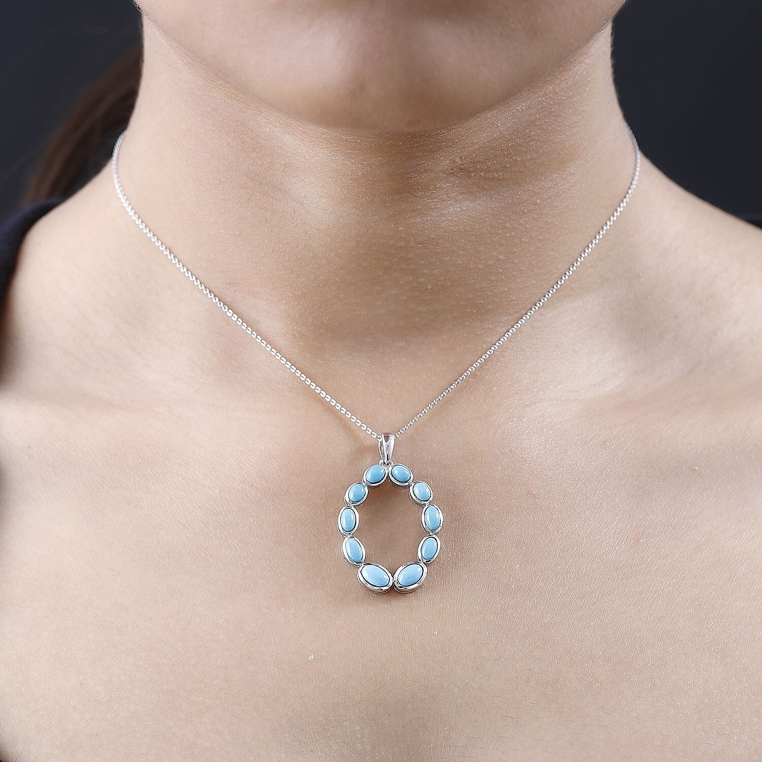 Arizona Sleeping Beauty Turquoise & Swiss Blue Topaz Pendant with Chain (Size 20) in Platinum Overlay Sterling Silver 2.85 Ct.