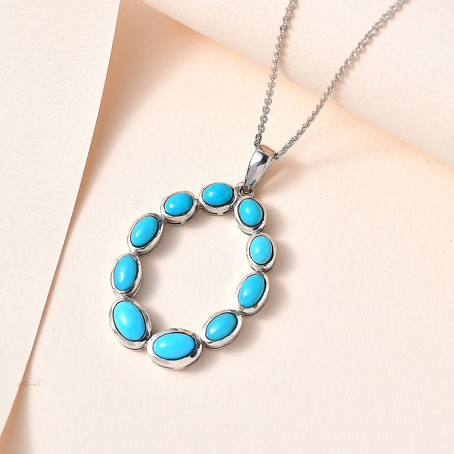 Arizona Sleeping Beauty Turquoise & Swiss Blue Topaz Pendant with Chain (Size 20) in Platinum Overlay Sterling Silver 2.85 Ct.