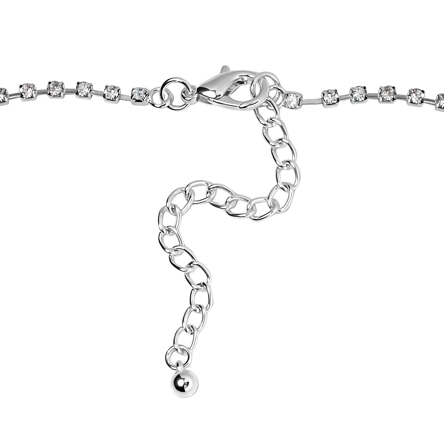 2 Piece Set -  White Austrian Crystal Fringe Necklace (Size 20-2 Inch Ext.) and Dangle Earrings