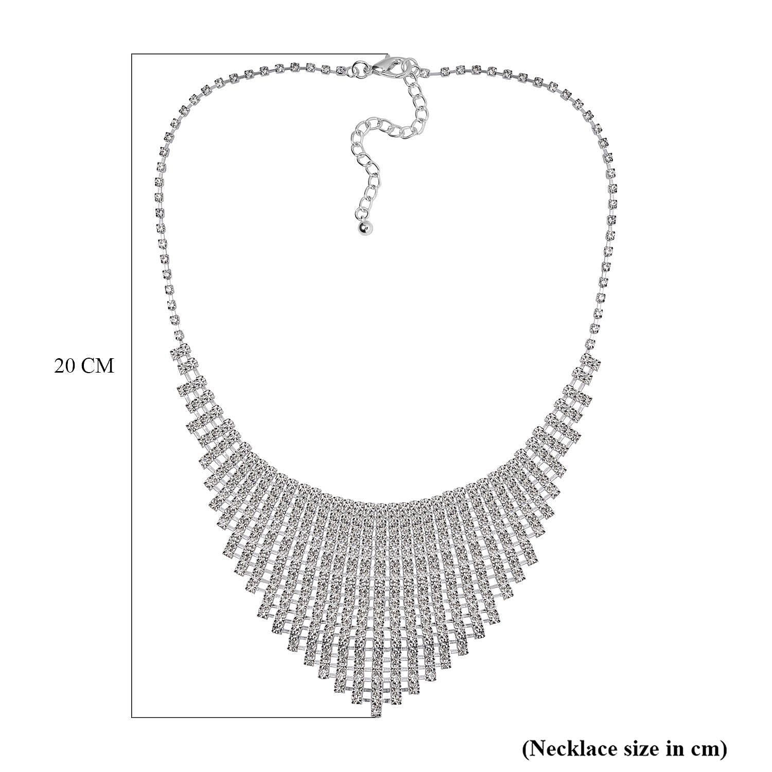 2 Piece Set -  White Austrian Crystal Fringe Necklace (Size 20-2 Inch Ext.) and Dangle Earrings