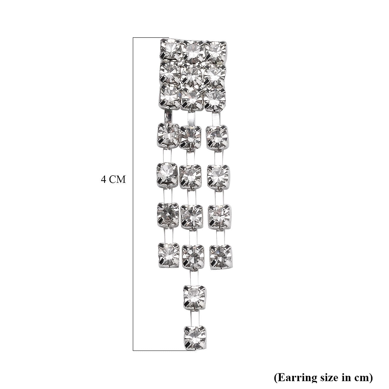 2 Piece Set -  White Austrian Crystal Fringe Necklace (Size 20-2 Inch Ext.) and Dangle Earrings