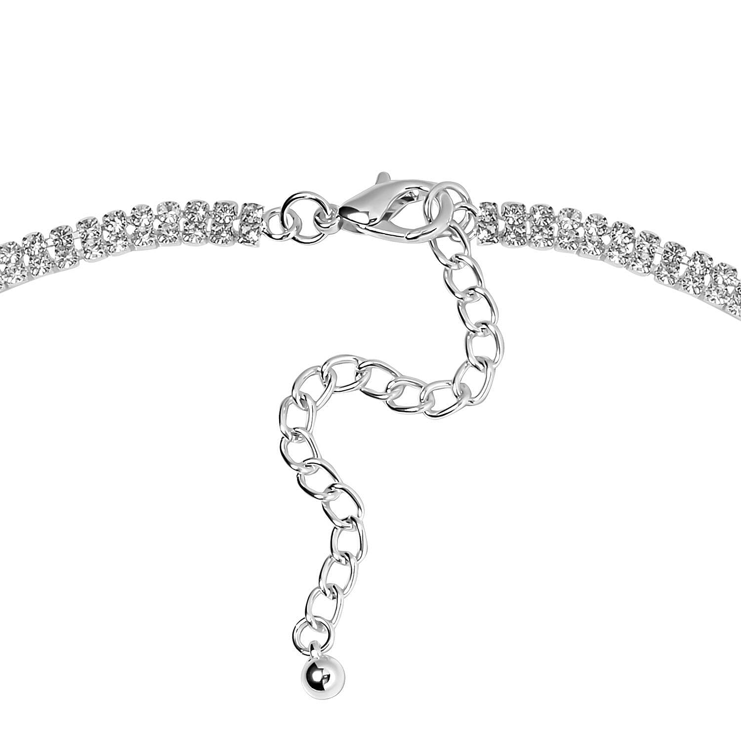 2 Piece Set - White Austrian Crystal Floral Statement Necklace (Size 20-2 Inch Ext.) and Dangle Earrings in Silver Tone