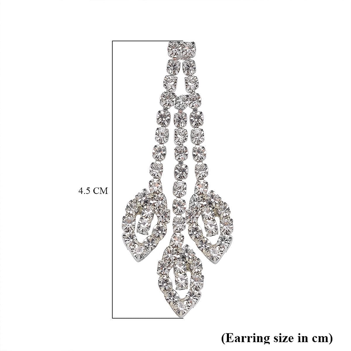 2 Piece Set - White Austrian Crystal Floral Statement Necklace (Size 20-2 Inch Ext.) and Dangle Earrings in Silver Tone
