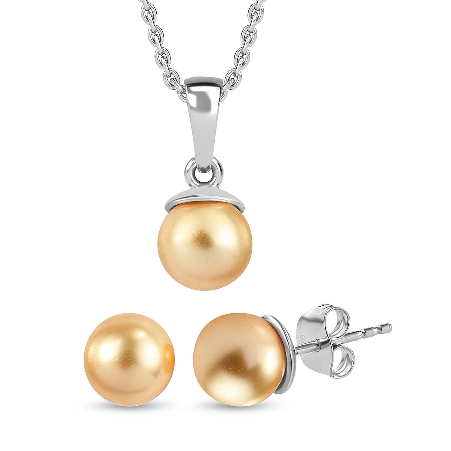 2 Piece Set - Gold Pearl Finest Crystal Earring,Pendant with Chain (Size 20) in Platinum Overlay Sterling Silver 22.500 Ct.