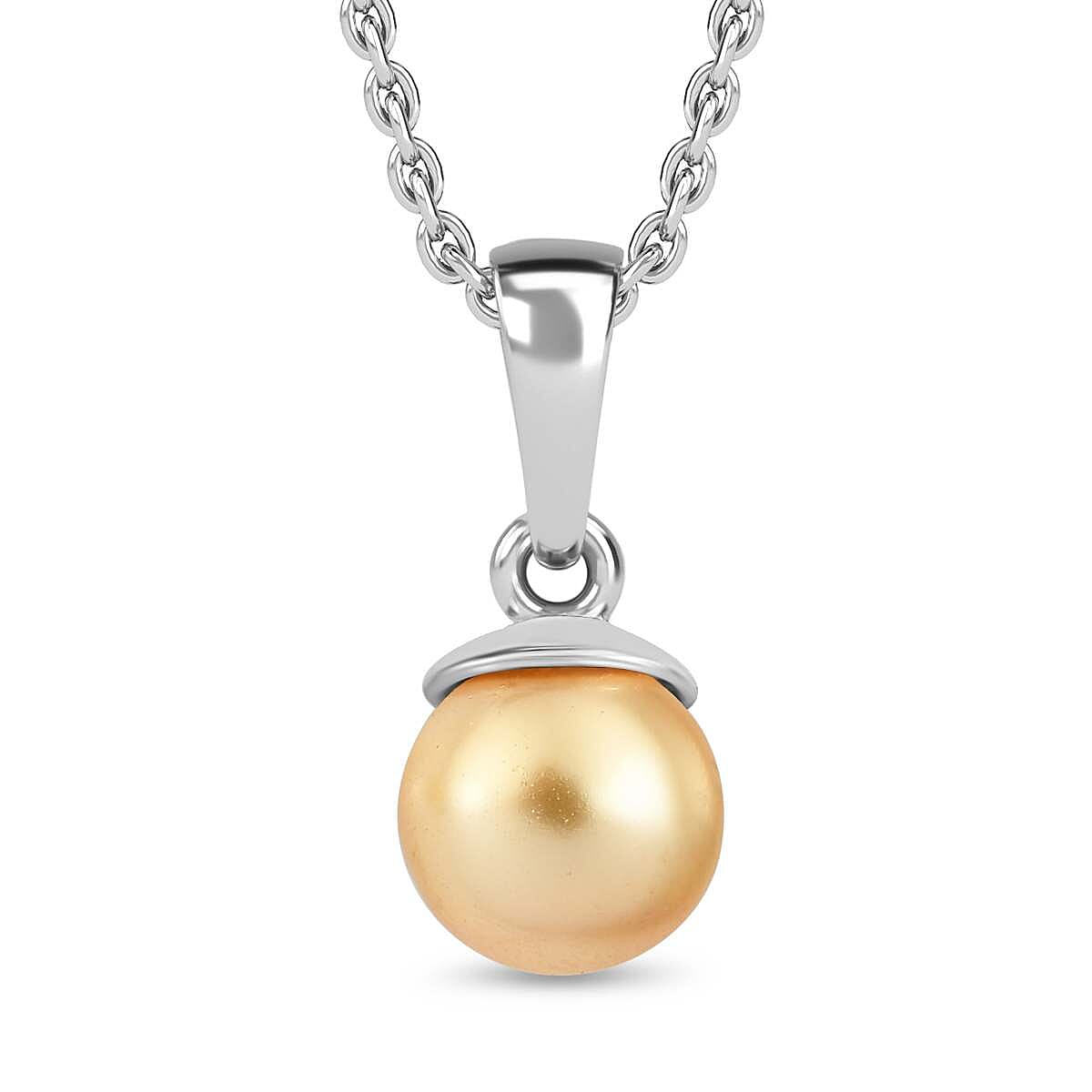 2 Piece Set - Gold Pearl Finest Crystal Earring,Pendant with Chain (Size 20) in Platinum Overlay Sterling Silver 22.500 Ct.