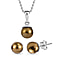 2 Piece Set -  Gold Pearl Finest Austrian Crystal Earrings & Pendant with Chain (Size 20) in Platinum Overlay Sterling Silver