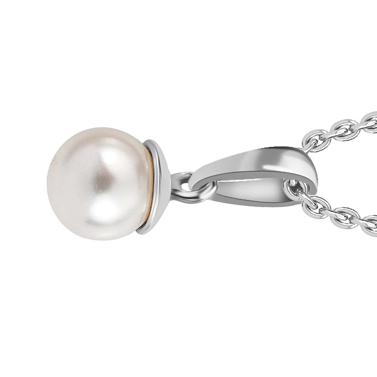 2 Piece Set - White Pearl Finest Austrian Crystal Earrings & Pendant with Chain (Size 20) in Platinum Overlay Sterling Silver