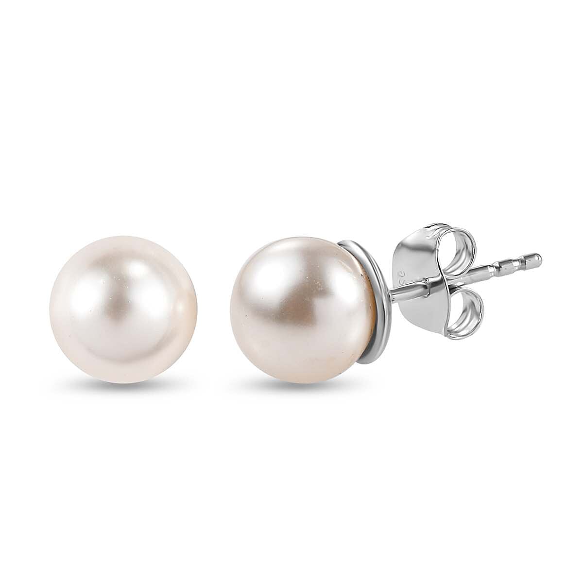 2 Piece Set - White Pearl Finest Austrian Crystal Earrings & Pendant with Chain (Size 20) in Platinum Overlay Sterling Silver