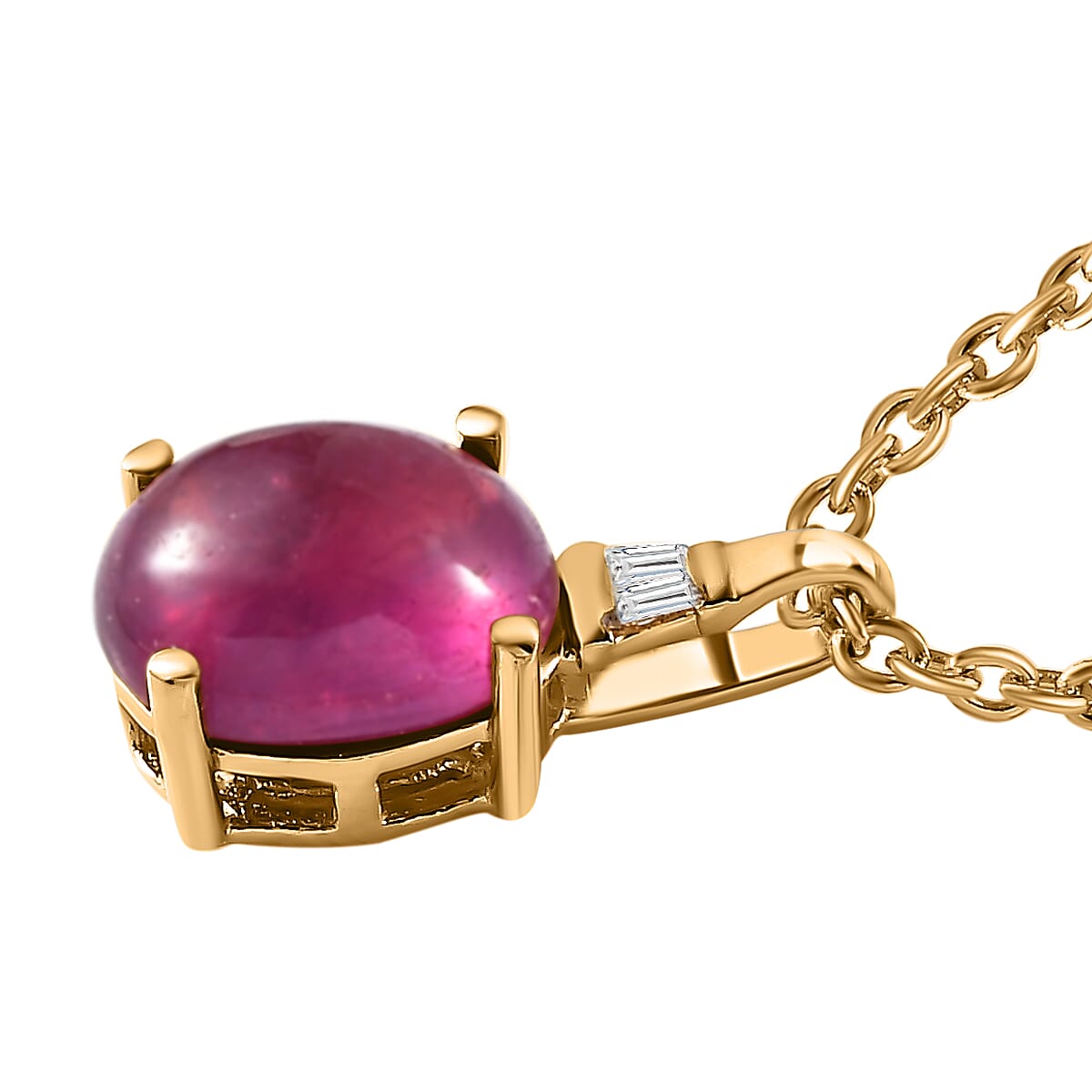 Ruby (FF) & Diamond Pendant with Chain (Size 20) 18K Yellow Gold Vermeil Plated Sterling Silver 2.82 Ct