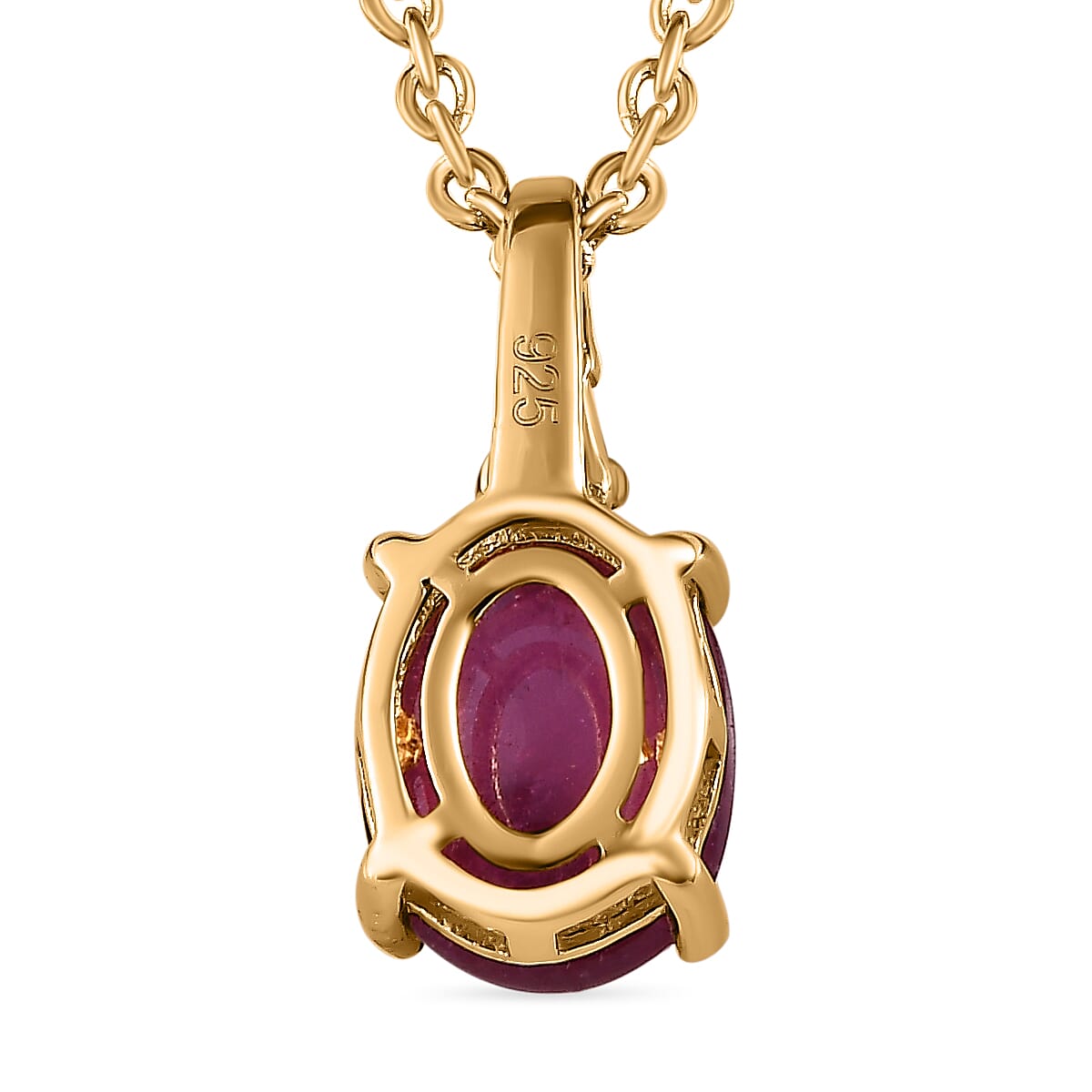 Ruby (FF) & Diamond Pendant with Chain (Size 20) 18K Yellow Gold Vermeil Plated Sterling Silver 2.82 Ct