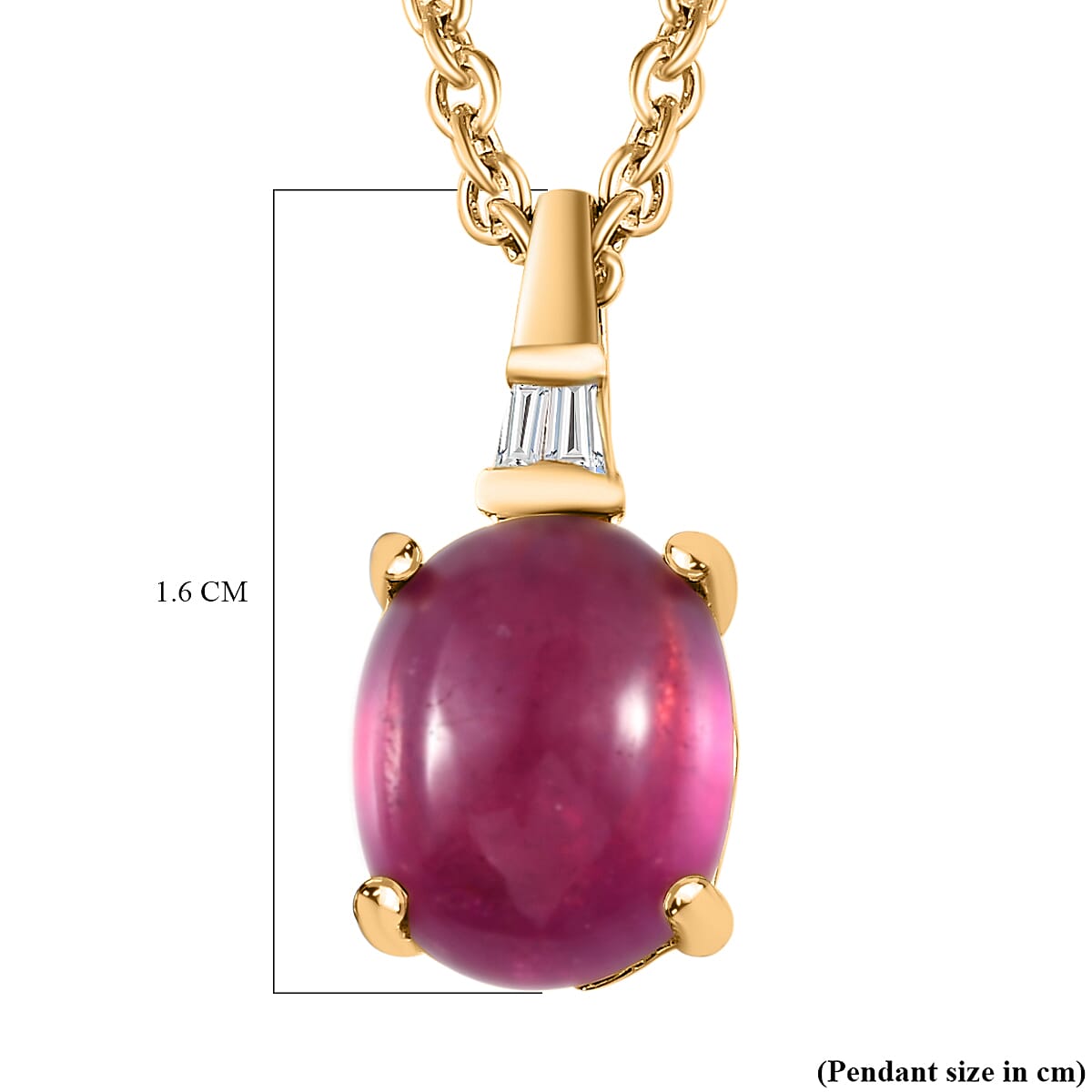 Ruby (FF) & Diamond Pendant with Chain (Size 20) 18K Yellow Gold Vermeil Plated Sterling Silver 2.82 Ct