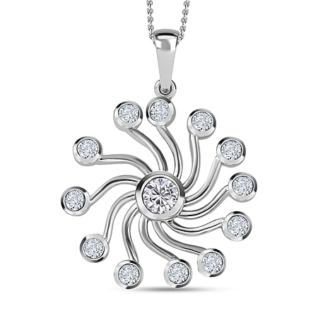 Moissanite Spiral Pendant with Chain (Size 20) in Platinum Overlay Sterling Silver 1.40 Ct, Silver Wt 6.90 GM