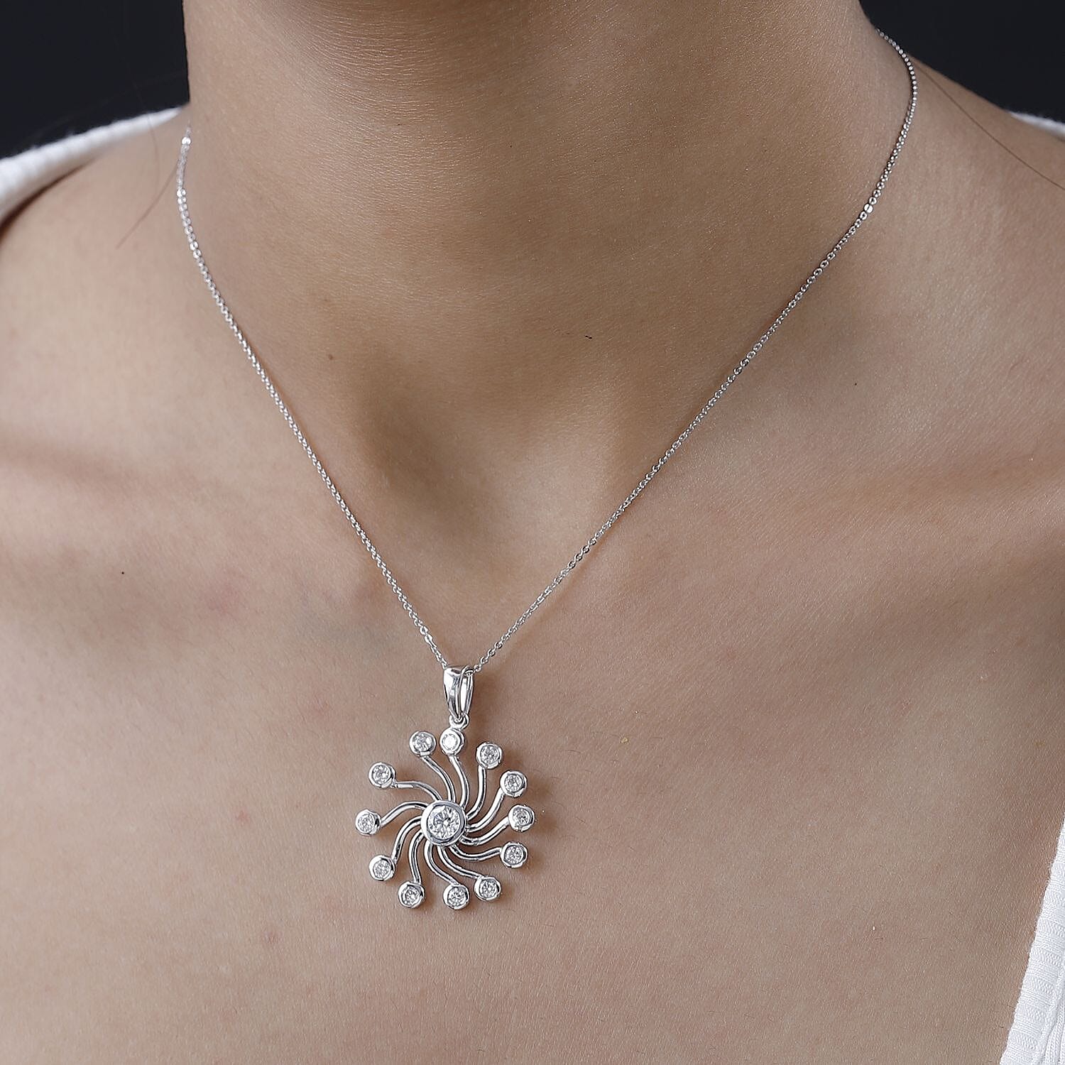 Moissanite Spiral Pendant with Chain (Size 20) in Platinum Overlay Sterling Silver 1.40 Ct, Silver Wt 6.90 Gms