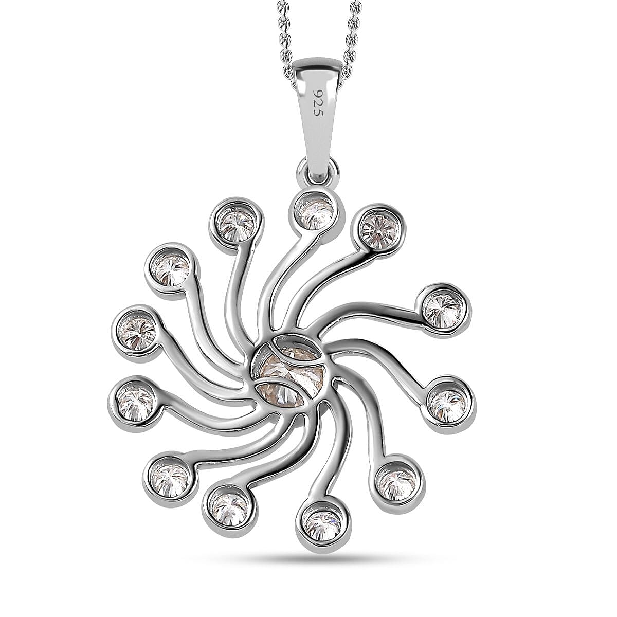 Moissanite Spiral Pendant with Chain (Size 20) in Platinum Overlay Sterling Silver 1.40 Ct, Silver Wt 6.90 Gms