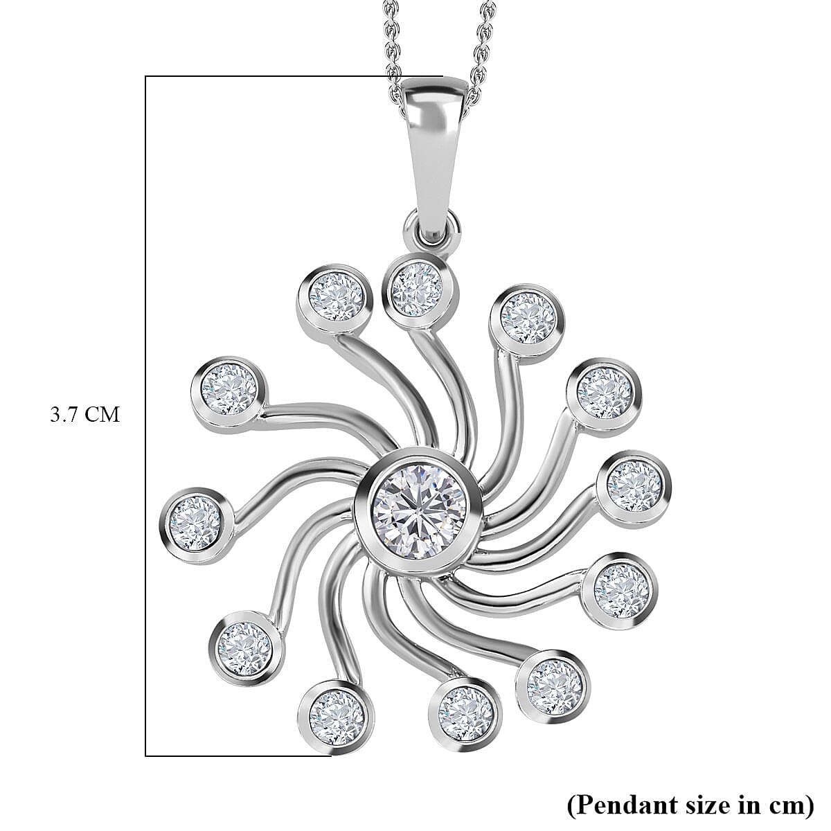 Moissanite Spiral Pendant with Chain (Size 20) in Platinum Overlay Sterling Silver 1.40 Ct, Silver Wt 6.90 Gms