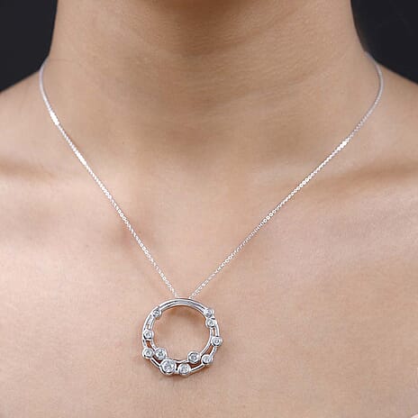 Brand New Arrival - D'Joy Moissanite Bubble Pendant with Chain (Size - 20) in Platinum Overlay Sterling Silver