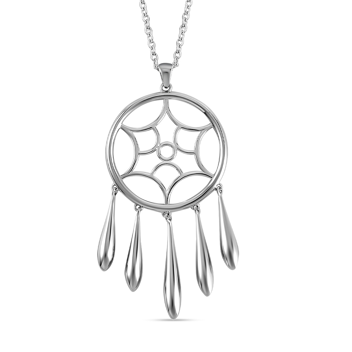 Lucy Q Dream Catcher Collection - Platinum Overlay Sterling Silver Dream Catcher Pendant with Chain (Size 20)