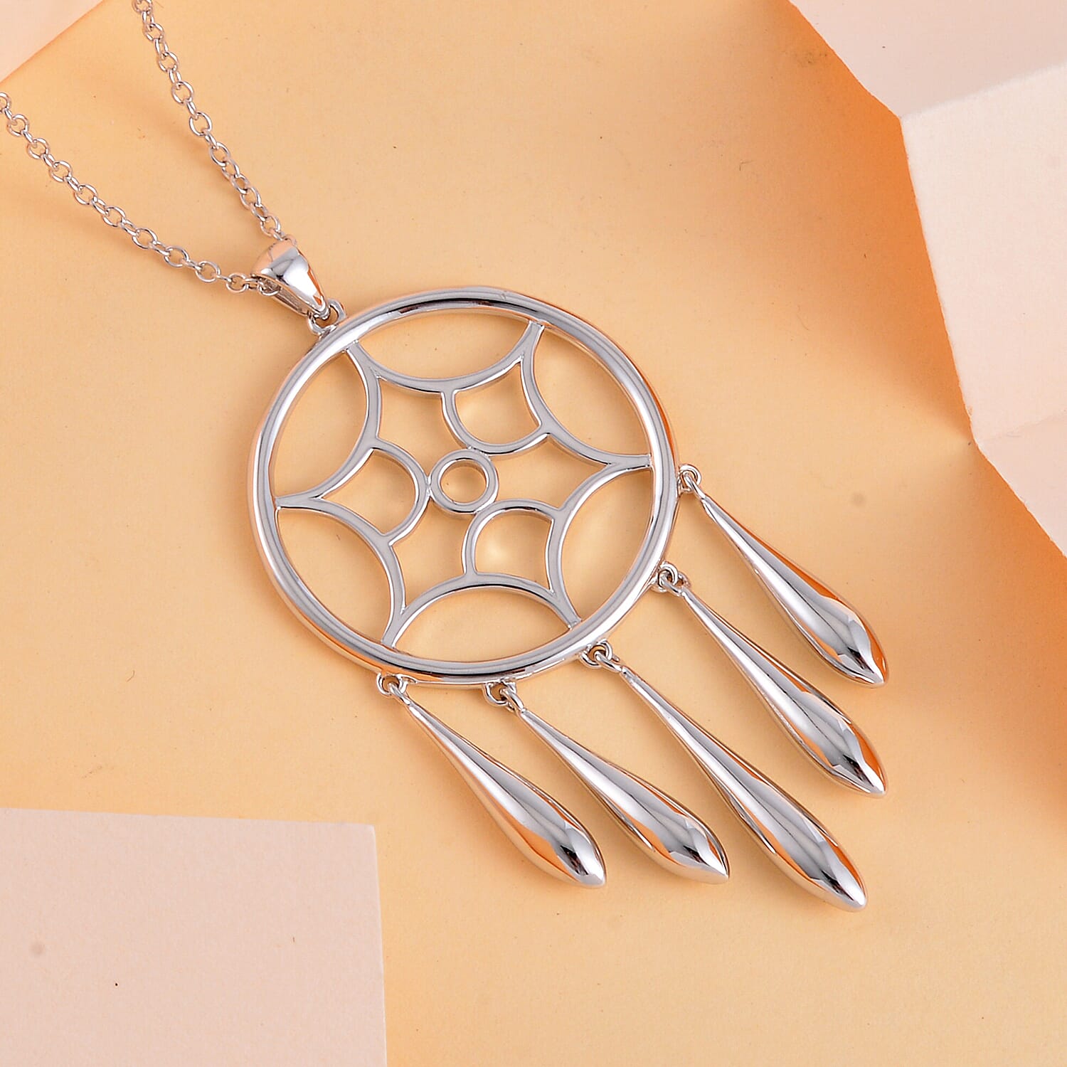 Lucy Q Dream Catcher Collection - Platinum Overlay Sterling Silver Dream Catcher Pendant with Chain (Size 20)