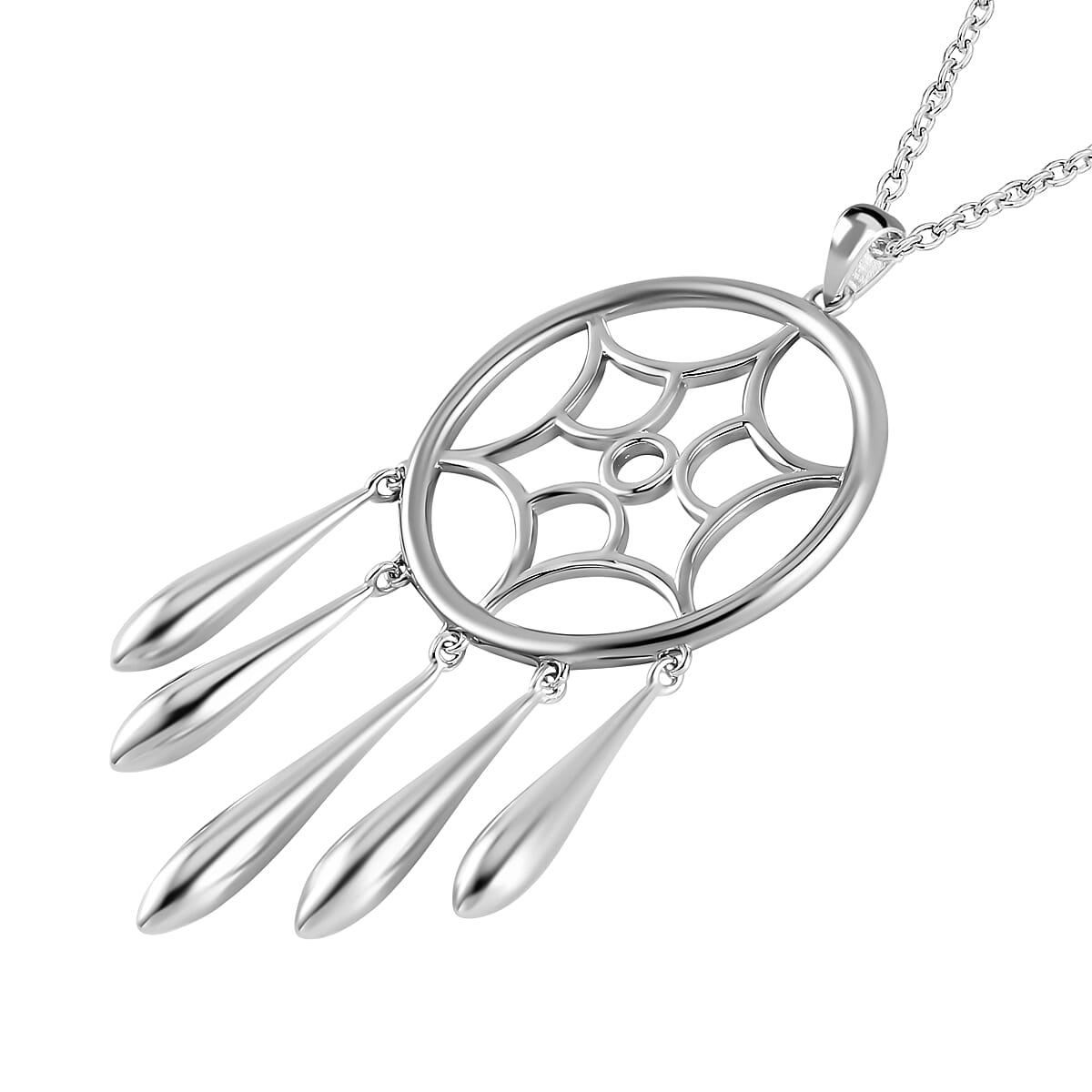 Lucy Q Dream Catcher Collection - Platinum Overlay Sterling Silver Dream Catcher Pendant with Chain (Size 20)