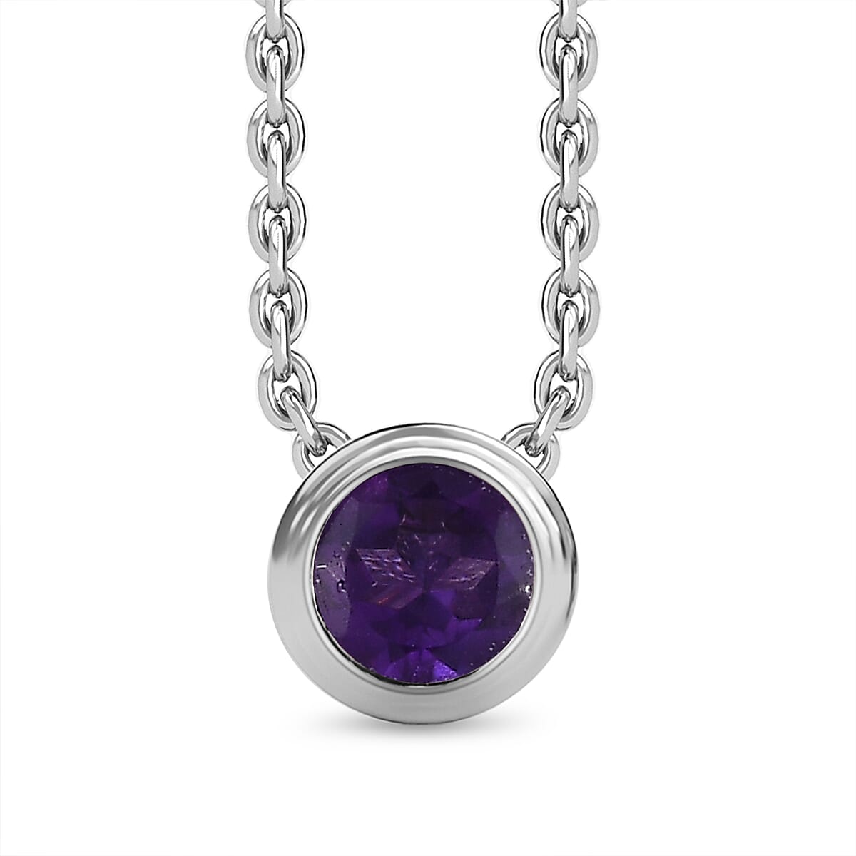  African Amethyst Pendant with Chain (Size 20) in Rhodium Overlay Sterling Silver 0.650 Ct.