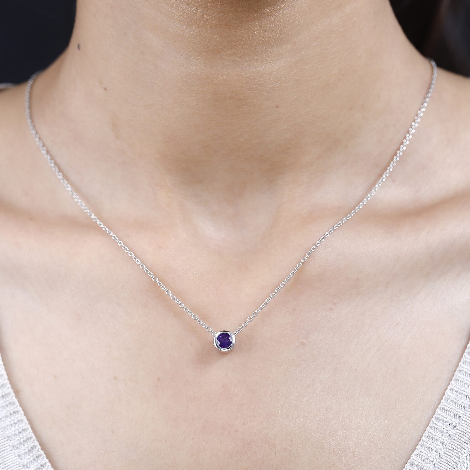  African Amethyst Pendant with Chain (Size 20) in Rhodium Overlay Sterling Silver 0.650 Ct.