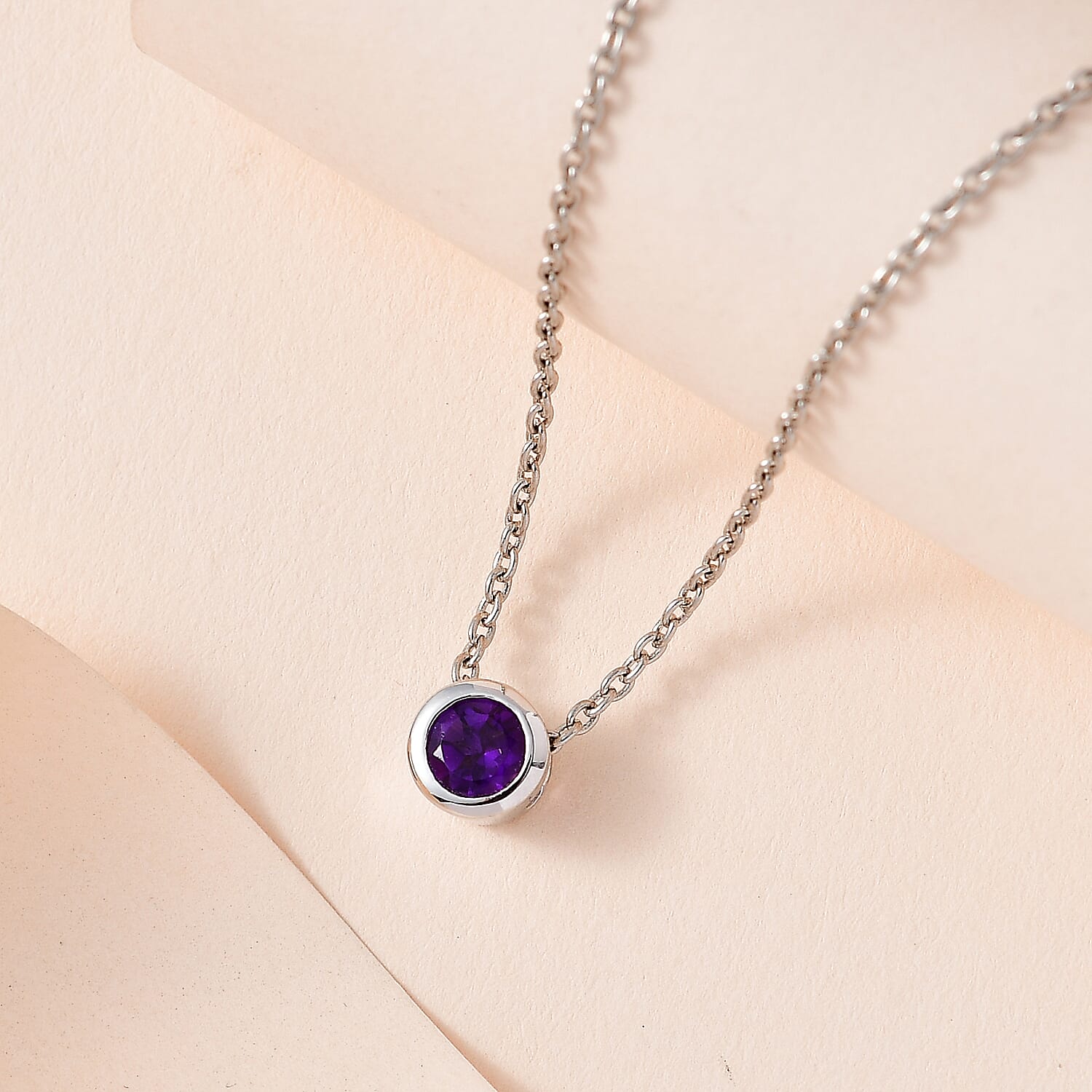  African Amethyst Pendant with Chain (Size 20) in Rhodium Overlay Sterling Silver 0.650 Ct.