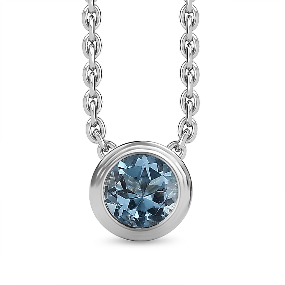 Rachel Galley - Aquamarine Solitaire Pendant with Chain (Size 20) in Rhodium Overlay Sterling Silver