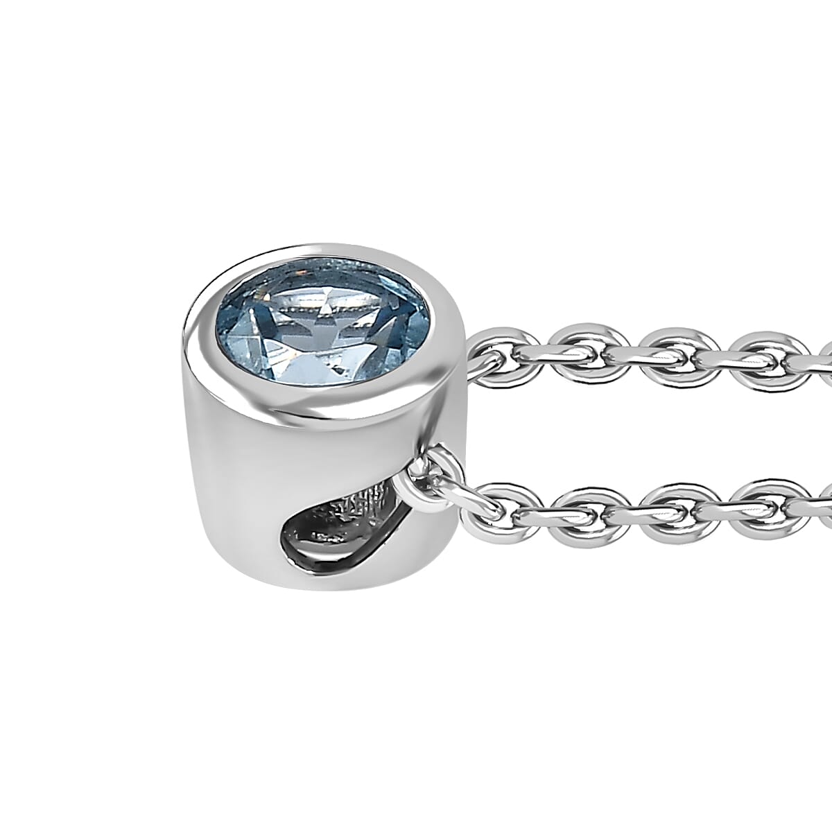 Rachel Galley - Aquamarine Solitaire Pendant with Chain (Size 20) in Rhodium Overlay Sterling Silver