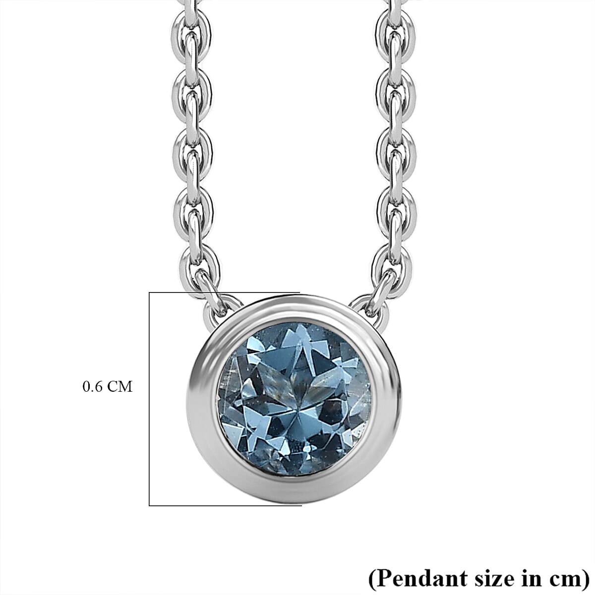 Rachel Galley - Aquamarine Solitaire Pendant with Chain (Size 20) in Rhodium Overlay Sterling Silver