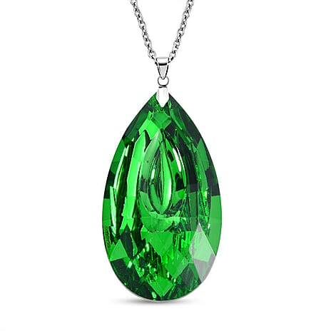 Simulated Green Sapphire Teardrop Pendant with Chain (Size 24)e