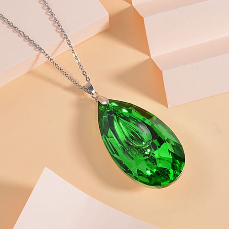 Simulated Green Sapphire Teardrop Pendant with Chain (Size 24)e
