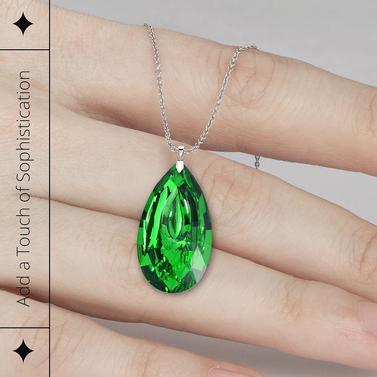 Simulated Green Sapphire Teardrop Pendant with Chain (Size 24)e Simulated Green Sapphire Teardrop Pendant with Chain (Size 24)e