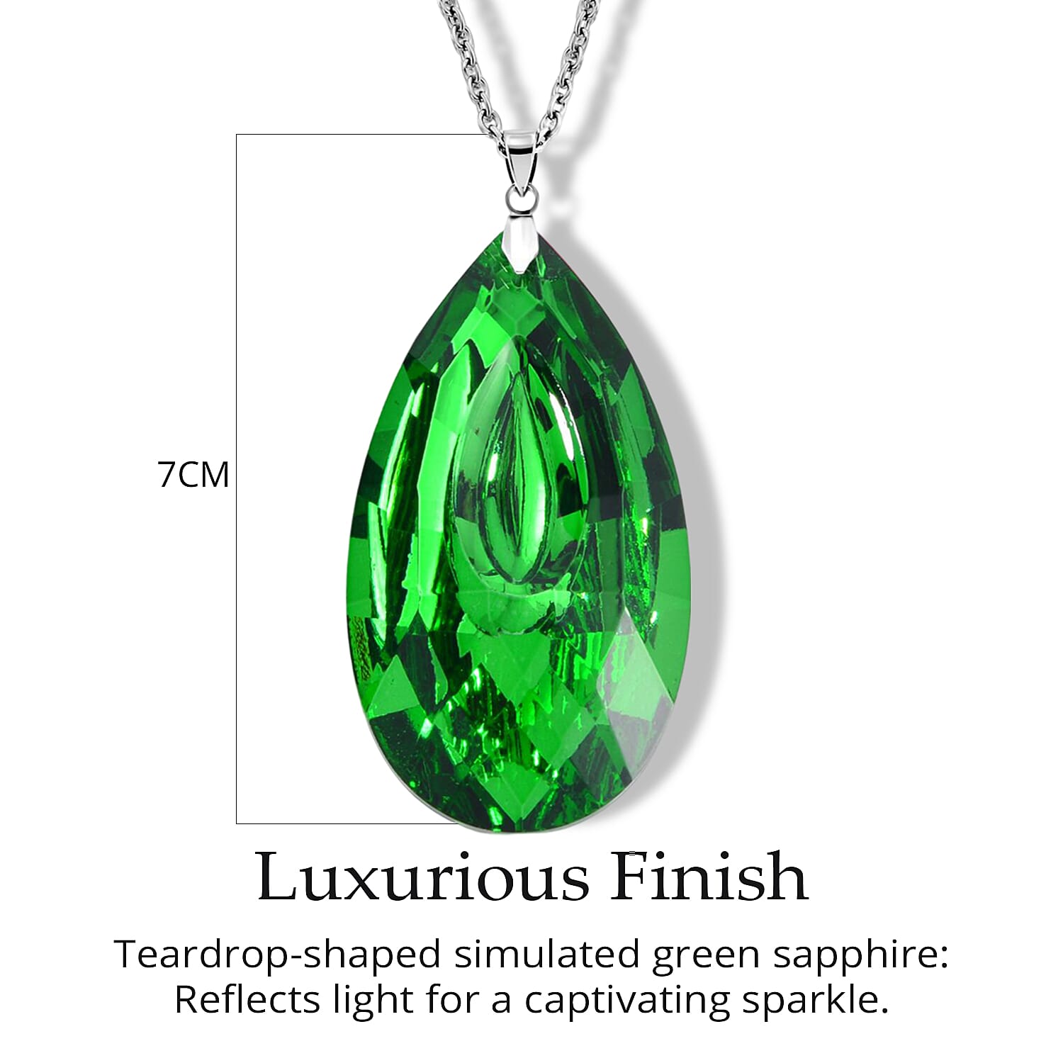 Simulated Green Sapphire Teardrop Pendant with Chain (Size 24)e Simulated Green Sapphire Teardrop Pendant with Chain (Size 24)e