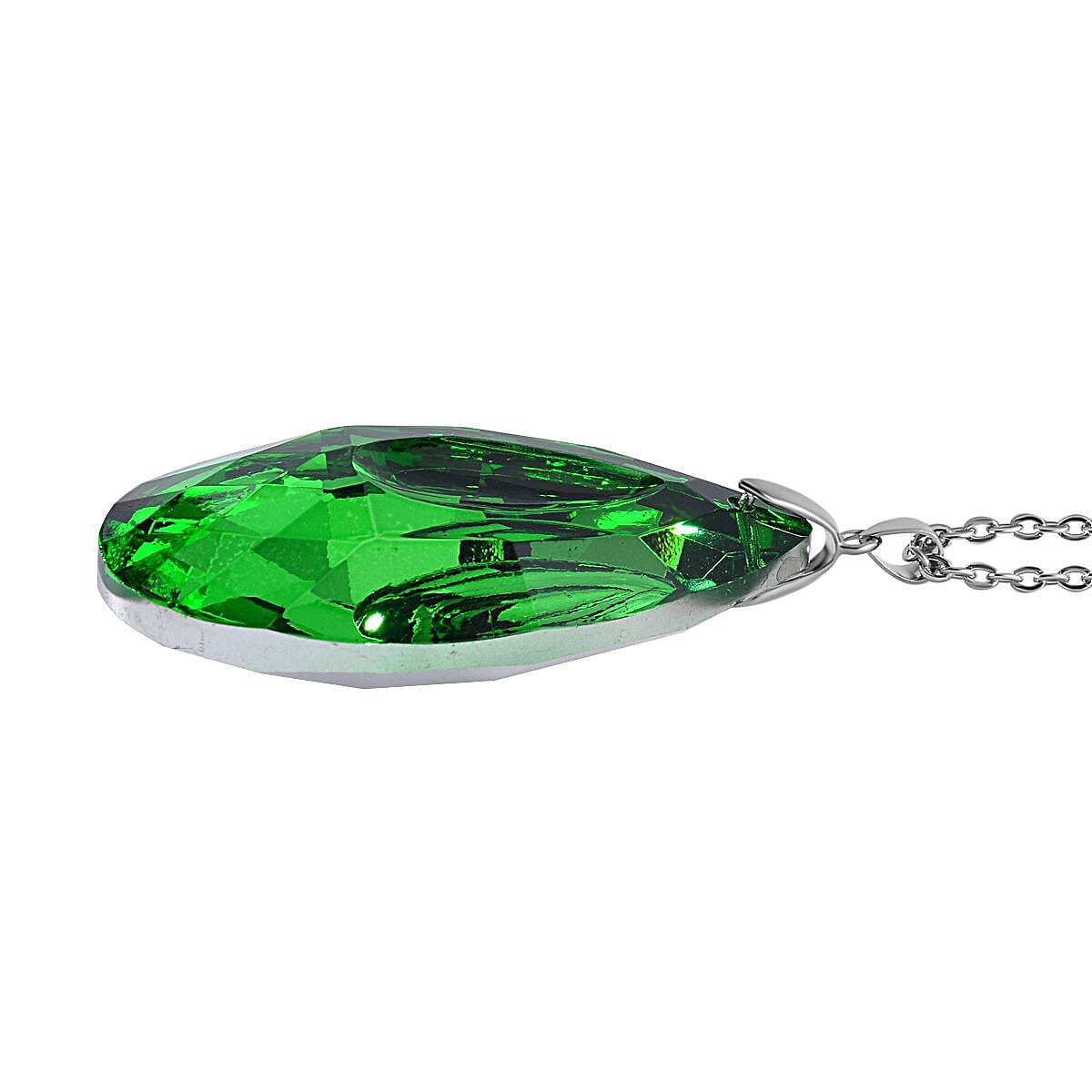 Simulated Green Sapphire Teardrop Pendant with Chain (Size 24)e Simulated Green Sapphire Teardrop Pendant with Chain (Size 24)e