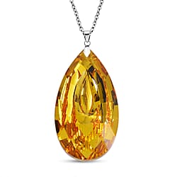 Simulated Pink Sapphire Teardrop Pendant with Stainless Steel Chain (Size 24) in Silver Tone