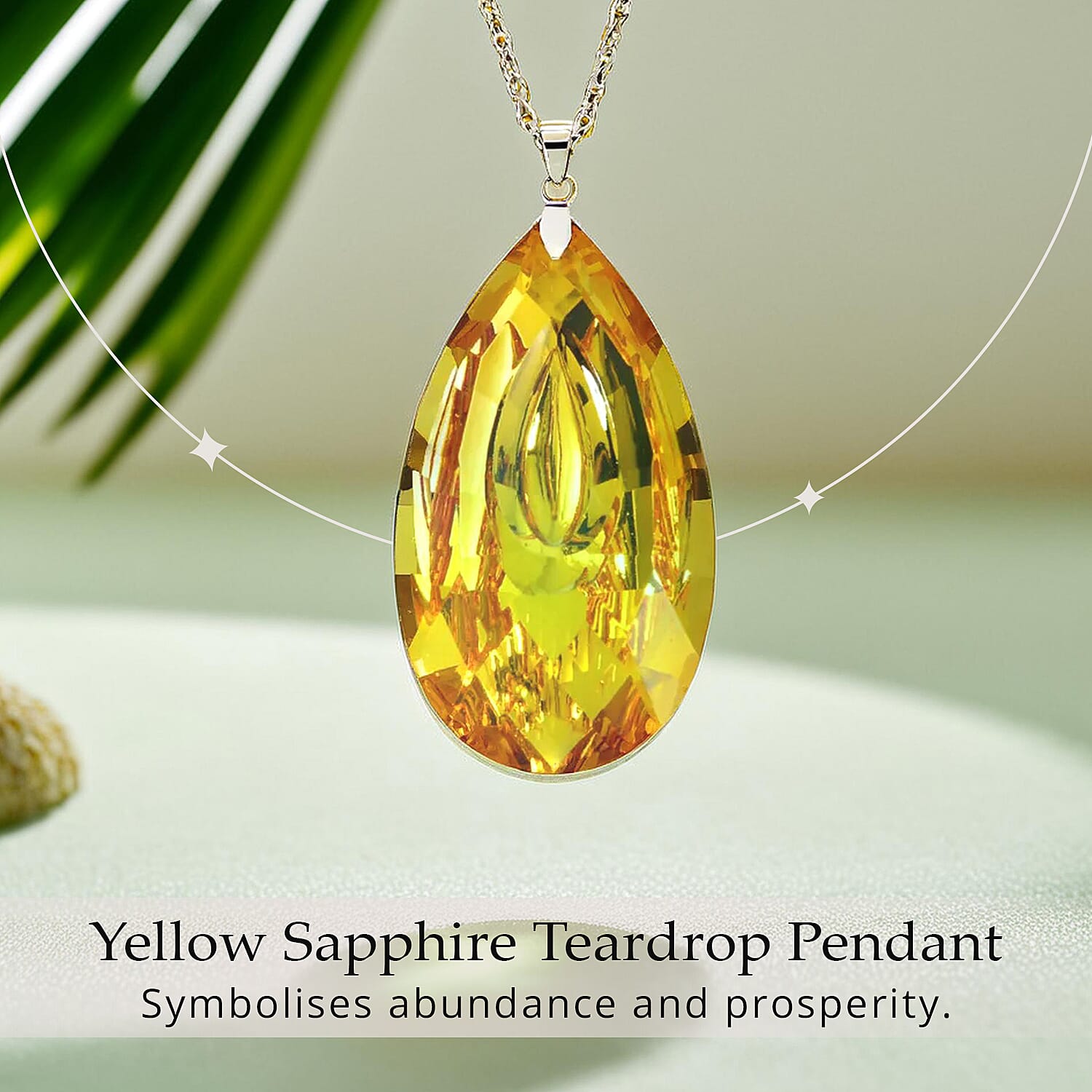 Simulated Yellow Sapphire Teardrop Pendant with Chain (Size 24)