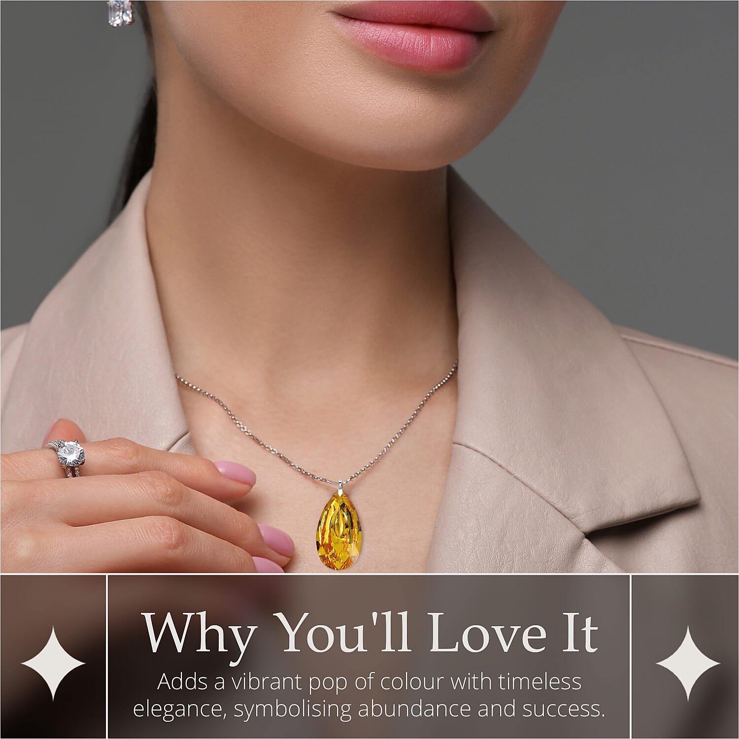 Simulated Yellow Sapphire Teardrop Pendant with Chain (Size 24)