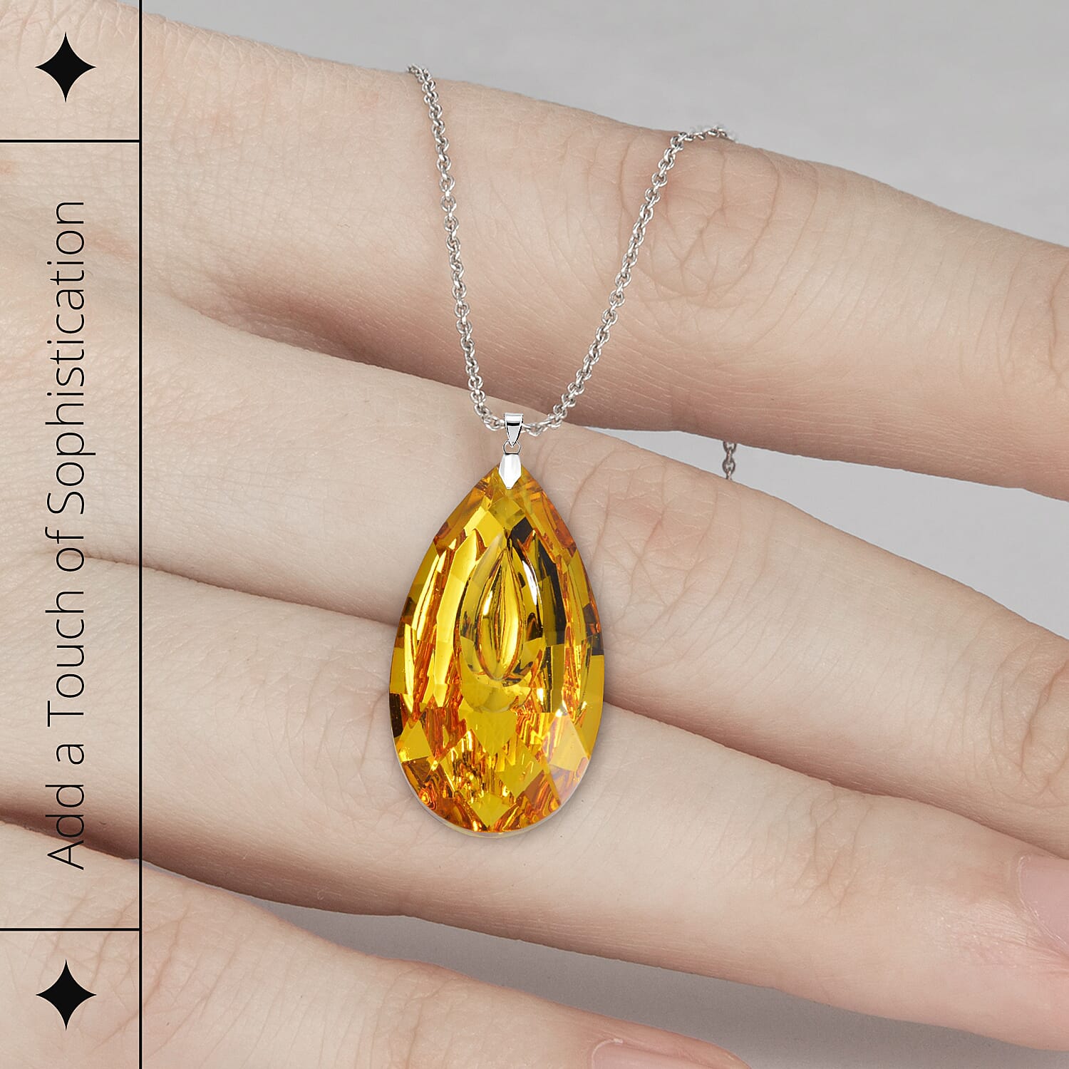 Simulated Yellow Sapphire Teardrop Pendant with Chain (Size 24)