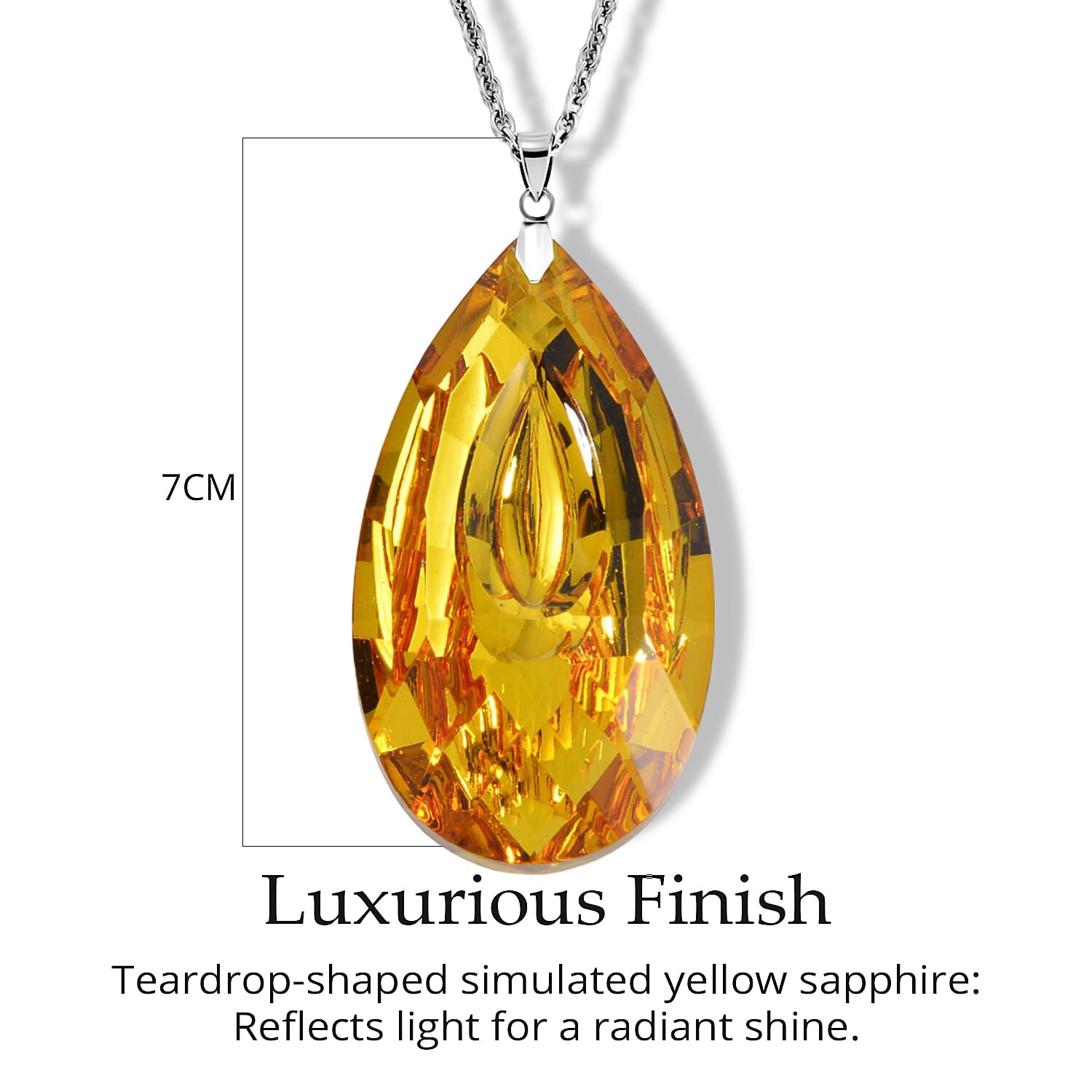 Simulated Yellow Sapphire Teardrop Pendant with Chain (Size 24)