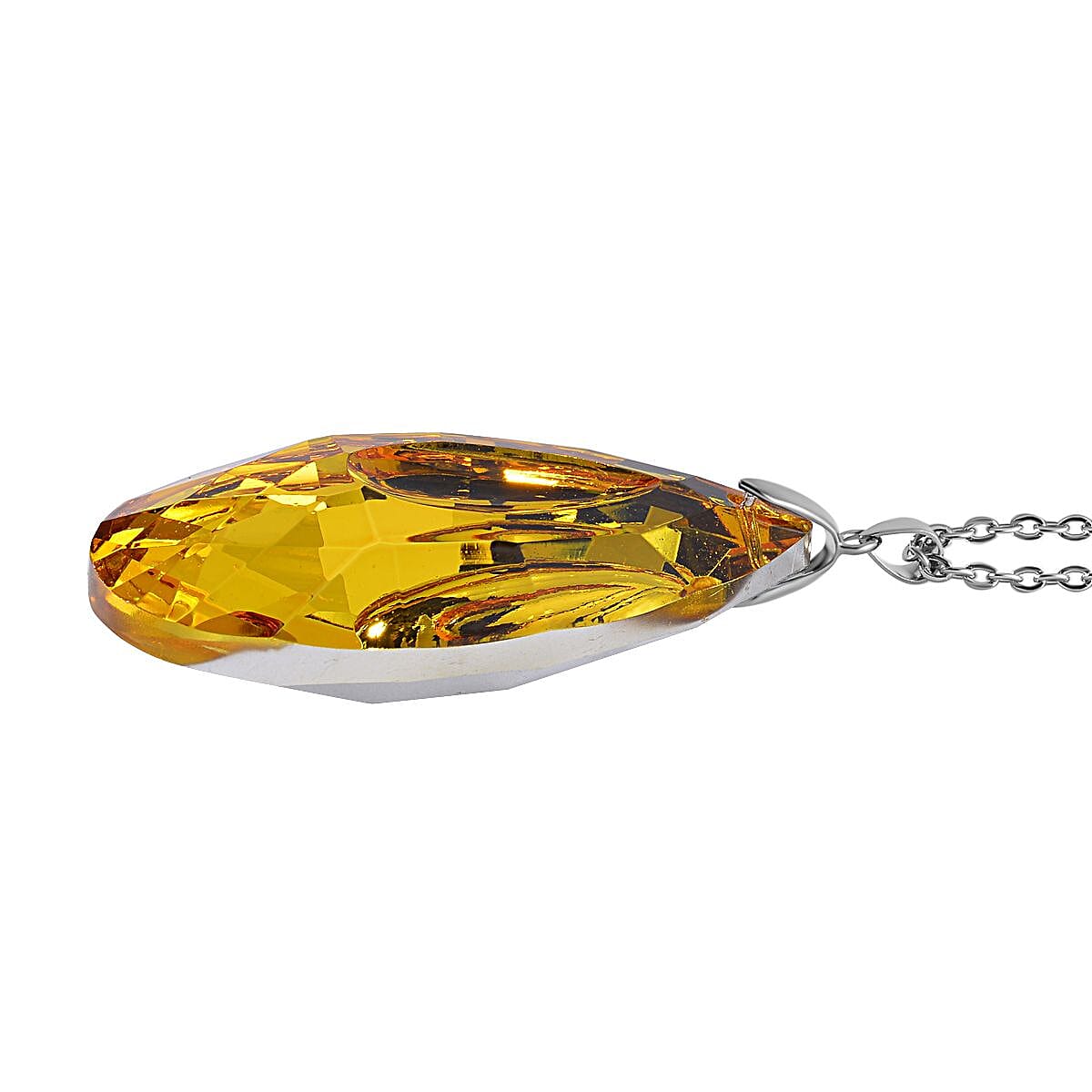Simulated Yellow Sapphire Teardrop Pendant with Chain (Size 24)