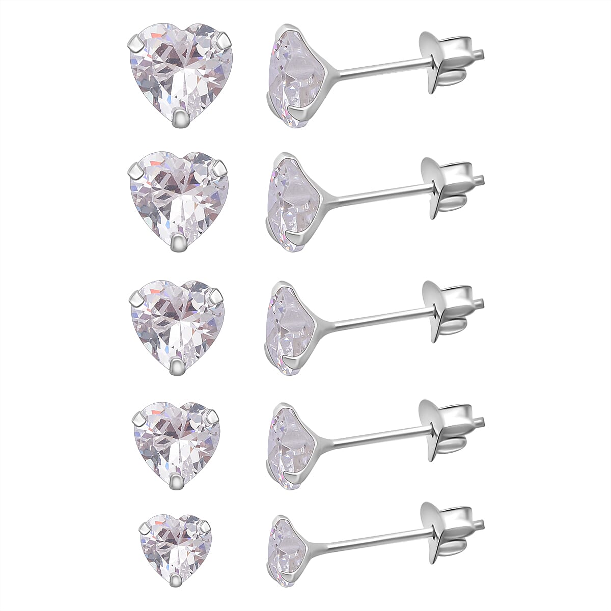 Set of 5 - Cubic Zirconia Solitaire Earrings Sterling Silver 8.60 Ct.