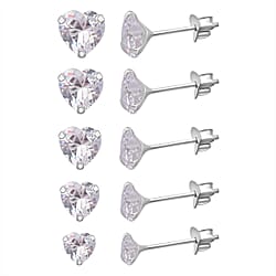 Set of 5 - Cubic Zirconia Solitaire Earrings Sterling Silver 8.90 Ct.