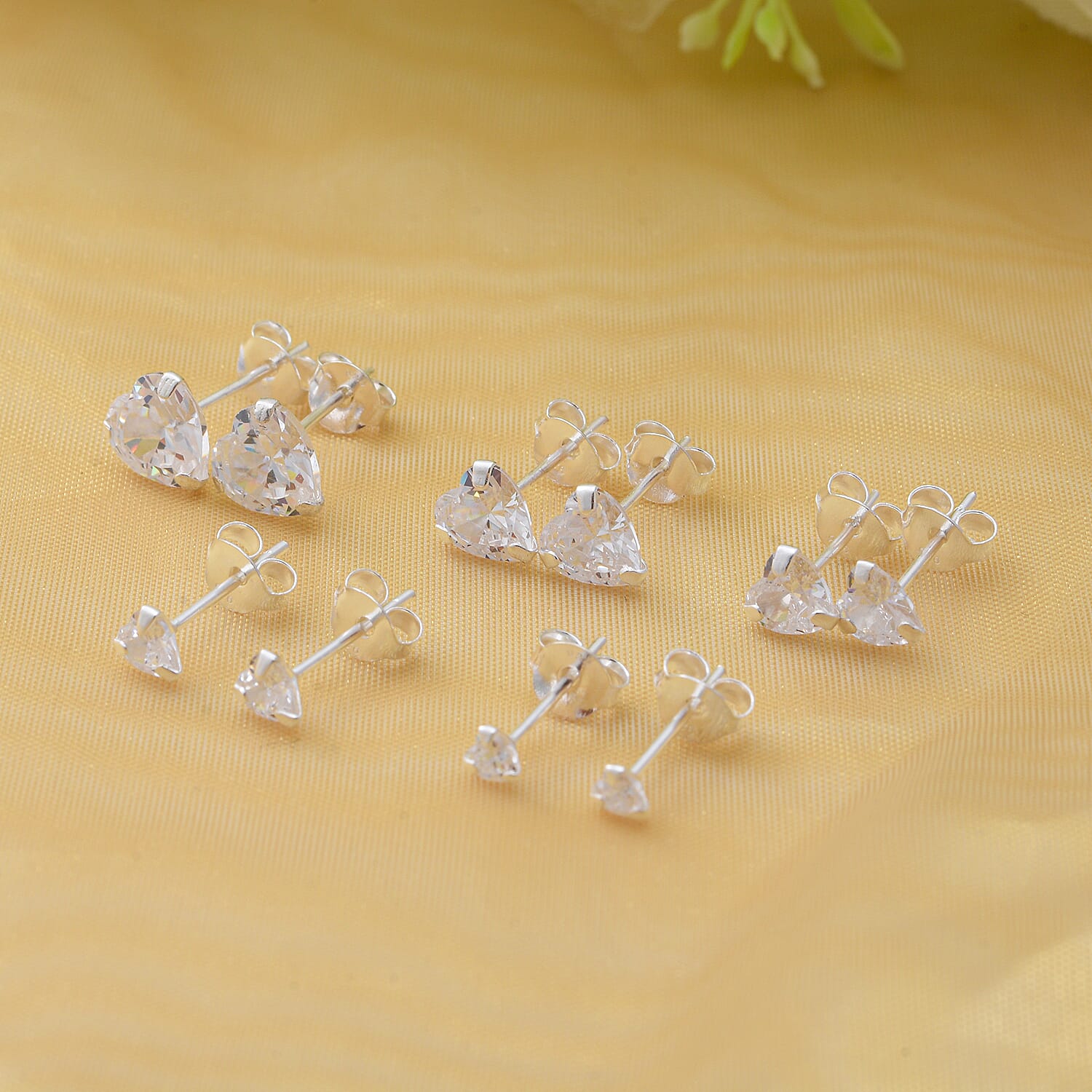 Set of 5 - Cubic Zirconia Solitaire Earrings Sterling Silver 8.60 Ct.