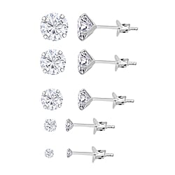 Set of 5 - Cubic Zirconia Solitaire Earrings Sterling Silver 8.90 Ct.