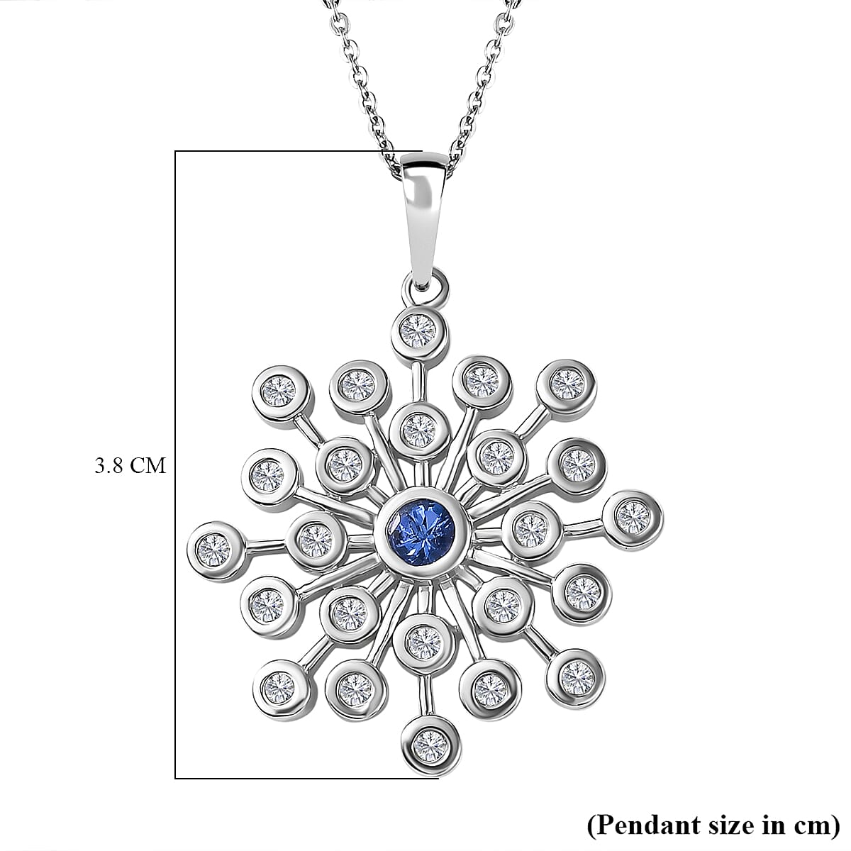 Tanzanite & Natural Zircon Snowflake Pendant with Chain (Size 20) in Platinum Overlay Sterling Silver 1.55 Ct, Silver Wt. 7.20 Gms
